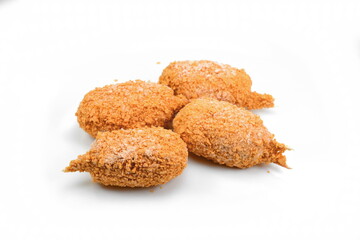 Frozen breaded surimi crab claws  isolated on white. Frozen food.