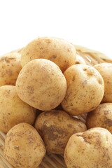 New Potato on bamboo basket for spring