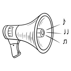 Speak loudly. A device for increasing the volume. Megaphone. Line style.