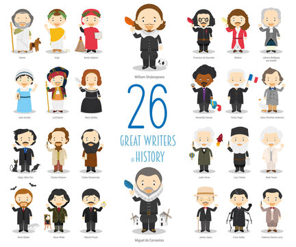 Kids Vector Characters Collection: Set of 26 great writers of History in cartoon style.