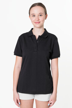 Girls black top polo shirt