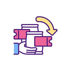 Damaged goods replacement RGB color icon. Returning defective product. Warranties offer. Refunding, repairing. Damaged by accident, misuse. Unsatisfactory quality. Isolated vector illustration