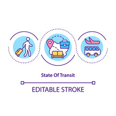 State of transit concept icon. Moving countries. Transportation through region. Migrant workers idea thin line illustration. Vector isolated outline RGB color drawing. Editable stroke