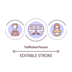 Trafficked person concept icon. Human slavery, violence and abuse. Forced labor. Migrant worker rights violation idea thin line illustration. Vector isolated outline RGB color drawing. Editable stroke
