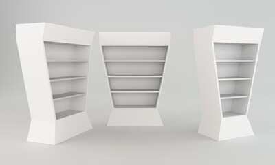 Empty POS Shelf Display Isolated On White. 3D render