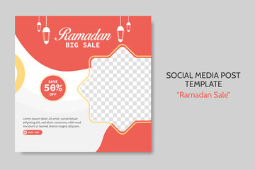 Ramadan Sale social media post template. Web banner advertising with red and golden color style for greeting card, voucher, islamic event. editable vector