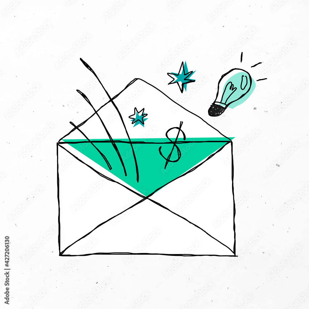 Sticker green envelope cute business doodle icon