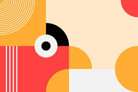 Trendy geometric background with a primary color decorative shape. Abstract minimalist flat shapes wallpaper. Modern vector texture Bauhaus style for device, landing, app, banner, cover, poster.