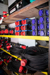 Naklejka premium Power Distributor 32A. Electrical socket outlets. Three-phase socket. For use on trusses or on the floor. Input and output.