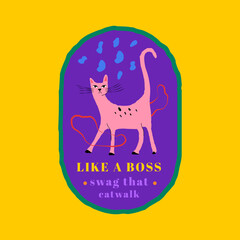 Pink cat badge with swag that catwalk text