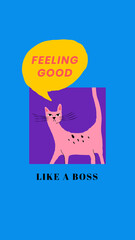 Feeling good phrase with cute cat vintage illustration lockscreen