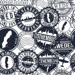 Gothenburg Sweden Stamps Background. City Stamp Vector Art. Postal Passport Travel. Design Set Pattern.