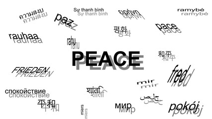 peace different languages and fonts