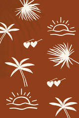 Brown summer vacation background with cute doodle graphics