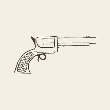 Cowboy gun logo hand drawn in vintage wild west theme