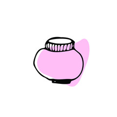 Jar with face cream icon. Doodle style cosmetic product. Vector graphics isolated on white background.