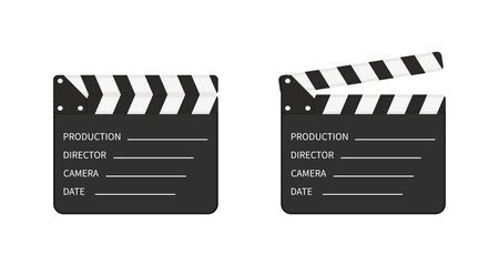 Movie clapper board. Slate of clapperboard. Director of film. take video with clapboard. movie clapper isolated. Action for production of film. Art of hollywood on cinema. Equipment for video. Vector - obrazy, fototapety, plakaty
