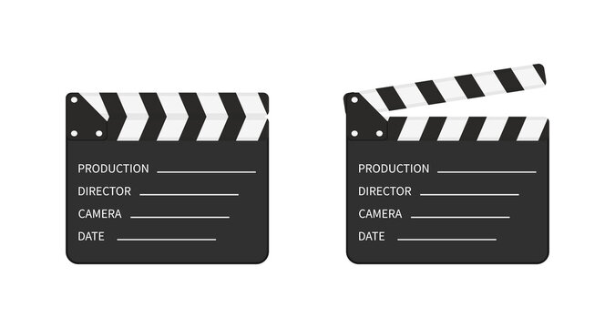 Movie clapper board. Slate of clapperboard. Director of film. take video with clapboard. movie clapper isolated. Action for production of film. Art of hollywood on cinema. Equipment for video. Vector