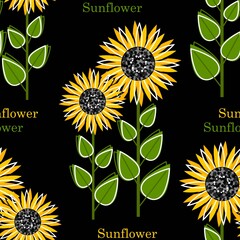 Seamless pattern with the bright sun flowers