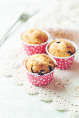 Muffins with Blueberries and Brown Sugar. Close up. Copy space.