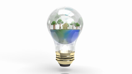 The earth in Light bulb for eco concept 3d rendering..