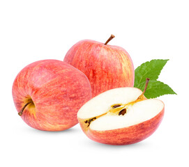 Fresh apple wth leaves isolated on white background