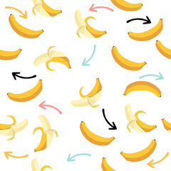 Fototapeta na wymiar Bananas fruit with arrow seamless pattern background