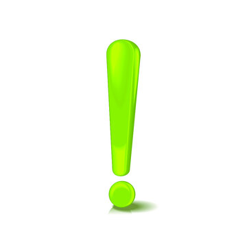 Green exclamation mark isolated on a white background. 3d rendering
