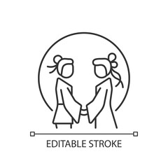 Double seventh festival linear icon. Chinese valentine day. Eastern equivalent. Romantic legend. Thin line customizable illustration. Contour symbol. Vector isolated outline drawing. Editable stroke