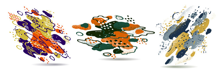 Hand drawn art abstract shapes vector compositions set, templates for creative advertising or abstraction illustrations collection, artistic graphic design elements.