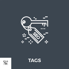 SEO Tag Related Vector Thin Line Icon. Isolated on Black Background. Editable Stroke. Vector Illustration.