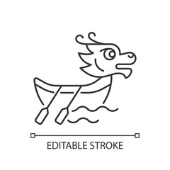 Dragon boat festival linear icon. Tuen Ng. Ornately carved boats. Sacred ceremony. Ancient ritual. Thin line customizable illustration. Contour symbol. Vector isolated outline drawing. Editable stroke