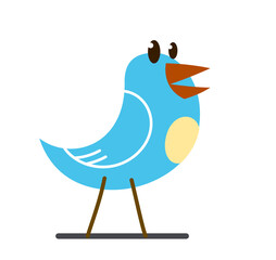 Little cute bird standing and looking funny cartoon flat vector illustration isolated on white.