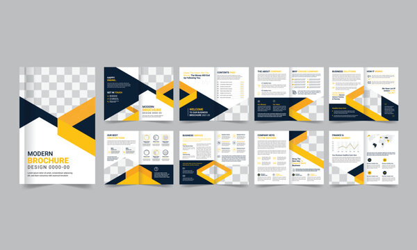 Corporate business brochure layout design, business profile template 16 pages, annual report, minimal, editable business brochure, Company profile design template.