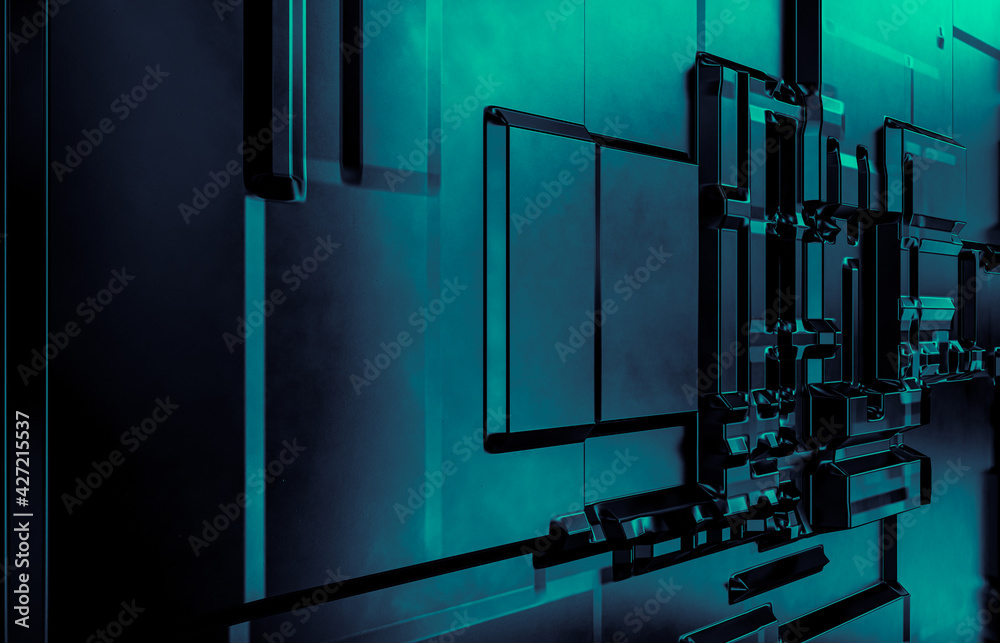 Poster Abstract futuristic Technology background with construction circuit board. 3d rendering.