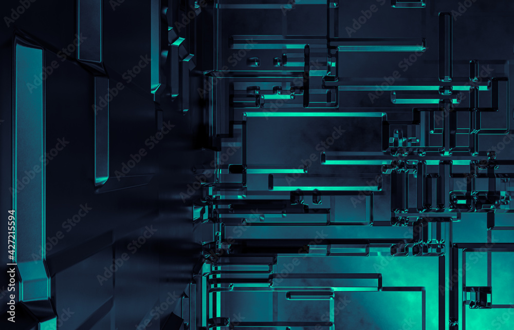 Poster Abstract futuristic Technology background with construction circuit board. 3d rendering.