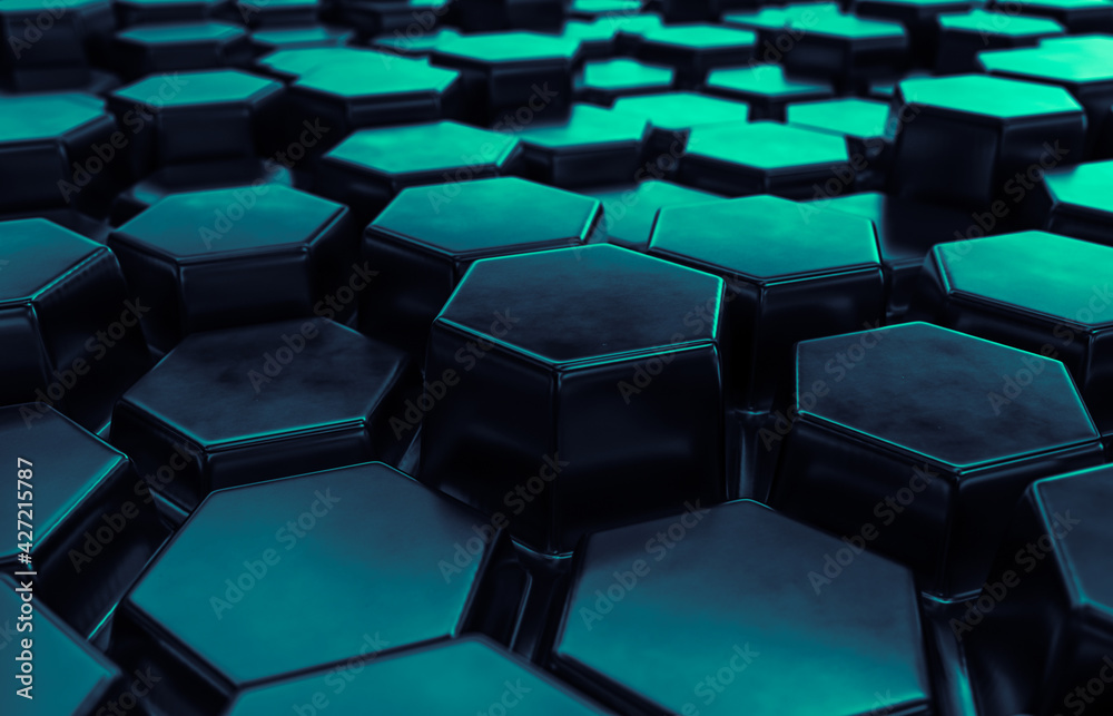 Poster Abstract futuristic Technology background with hexagon pattern. 3d rendering.