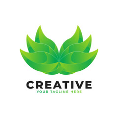 Nature Green Leaf Logo with Circle. monogram logo. Green Leaves Alphabet Icon. Usable for Business, Science, Healthcare, Medical and Nature Logos.Flat Vector Logo Desgn Template Element. Eps10