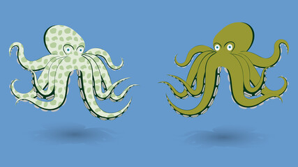 Octopus couple. Oceanic cartoon figurine. EPS10 vector.