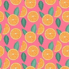 Obraz premium Fresh citrus seamless pattern . Flying slices of orange, grapefruit and mix on light background. Summer ornament for prints, textile, wallpaper, web etc