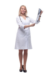 smiling doctor with an x-ray. isolated on a white background.