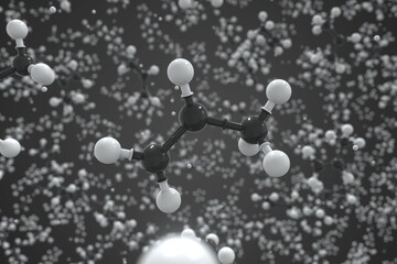 Polypropylene molecule made with balls, scientific molecular model. Chemical 3d rendering