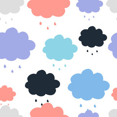 Colored clouds seamless pattern on white background