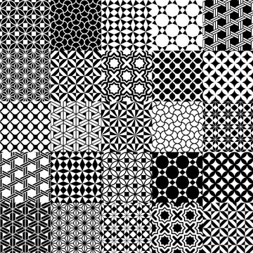 geometric black and white tiles patchwork wallpaper  vector seamless pattern mosaic