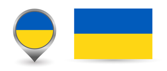 Vector flag Ukraine. Location point with flag Ukraine inside.