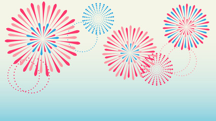 暑中お見舞い　花火と和風のイラスト