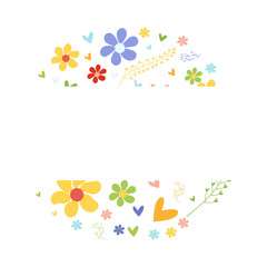 Fototapeta na wymiar Floral frame made of hand drawn flowers and leaves. Cute vector illustration