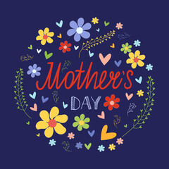 Naklejka premium Mother's Day card template. Floral frame with lettering inscription. Vector illustration