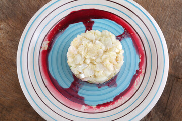 cod tartar with  sliced avocado and beet