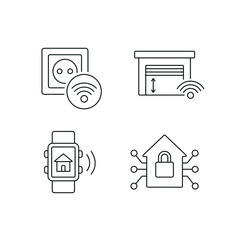Smart house linear icons set. Thin line customizable illustration. Contour symbol. Vector isolated outline drawing. Editable stroke